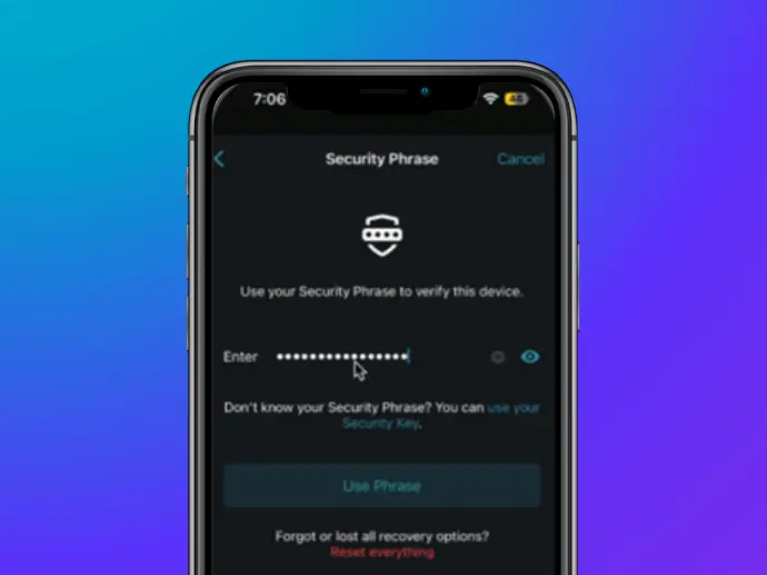 Smartphone screen with encrypted login prompt representing secure communication via PiEpsilon platform