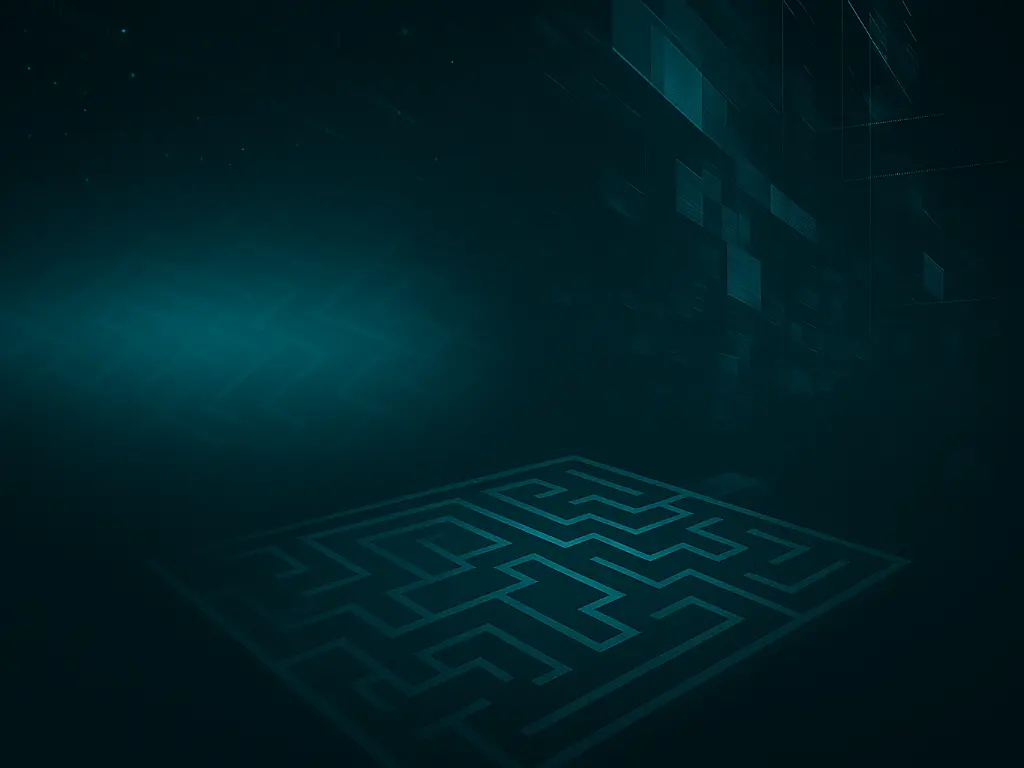Digital maze on dark background representing Entropya’s non-routable object network architecture