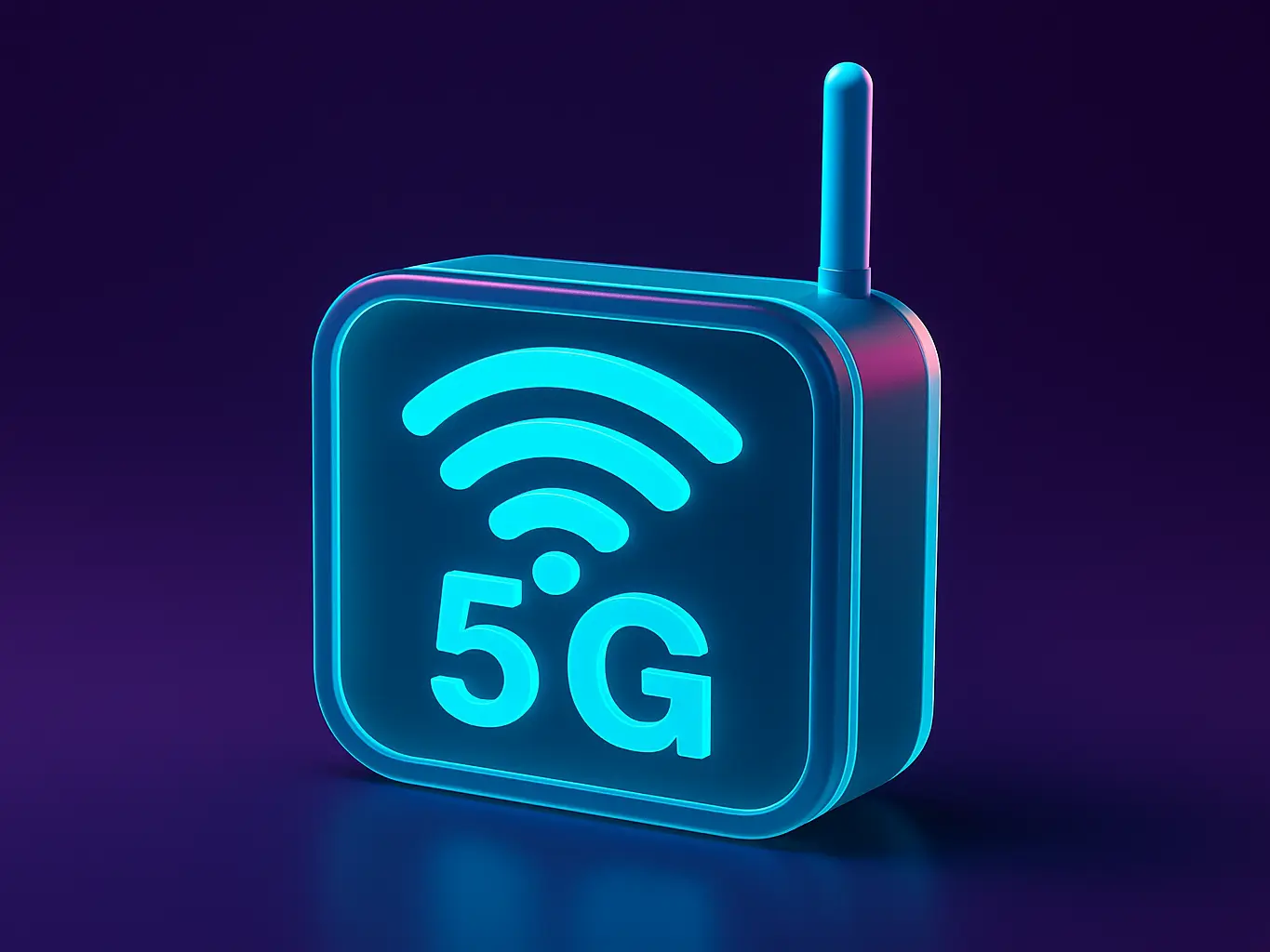 3D icon of 5G WiFi router on dark background representing mobile travel router with private APN